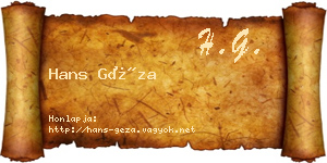 Hans Géza névjegykártya