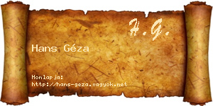 Hans Géza névjegykártya